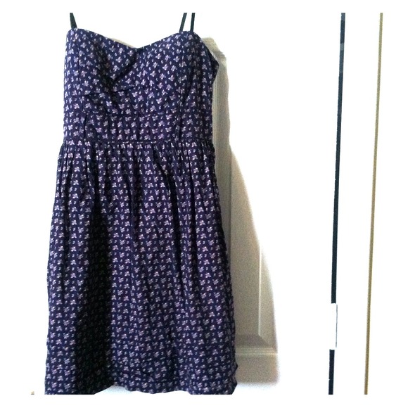 Navy blue strapless dress with small floral design