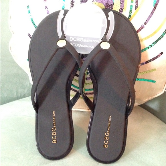BCBG Black Rubber Thong Sandals