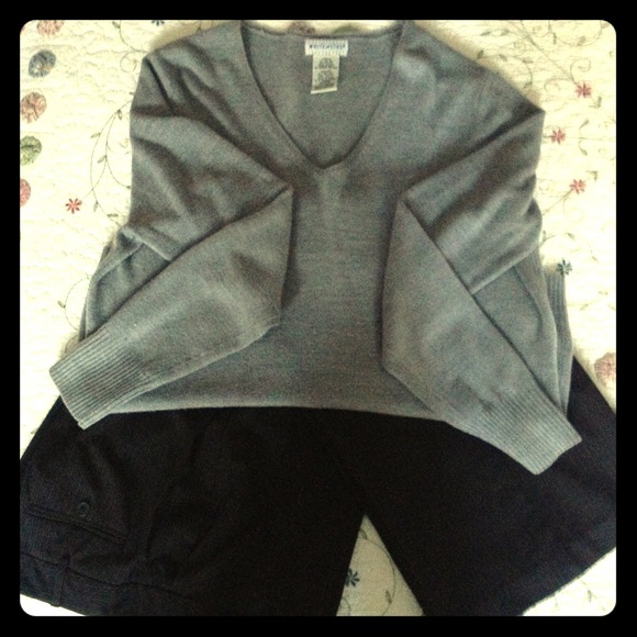Sweater And Pinstripe Slacks Outfit!