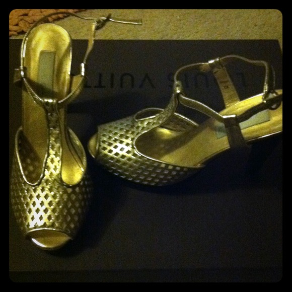 Gold leather heels. Worn once.