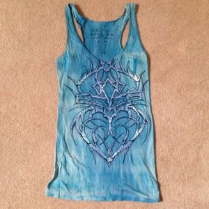 Affliction Tops - Affliction V Neck Tie-Dyed long tank top studded Affliction Tops - Affliction V Neck Tie-Dyed long tank top studded