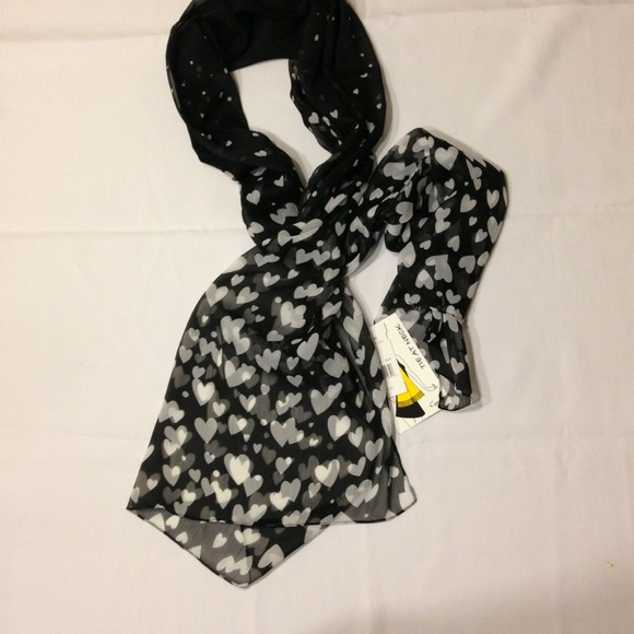 Black and white heart sheer scarf. New with tags!!