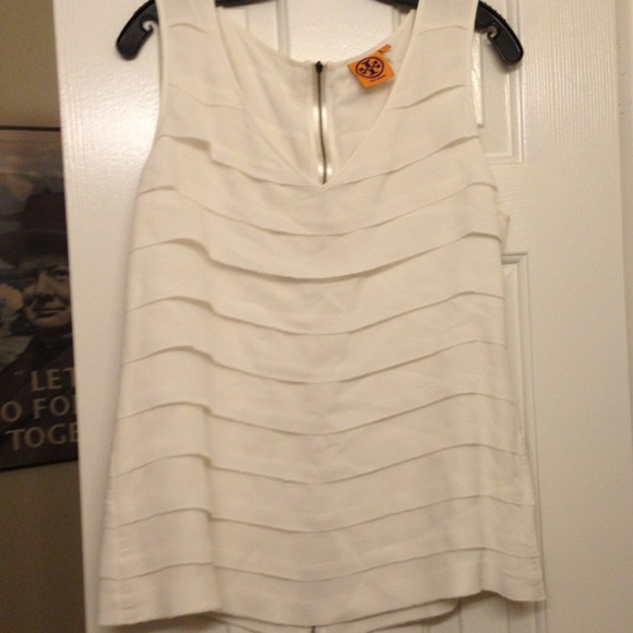 Tory Burch Ivory Tiered Sleeveless Shirt