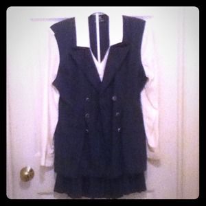 Pin striped suit with pleated short skirt. Size 7