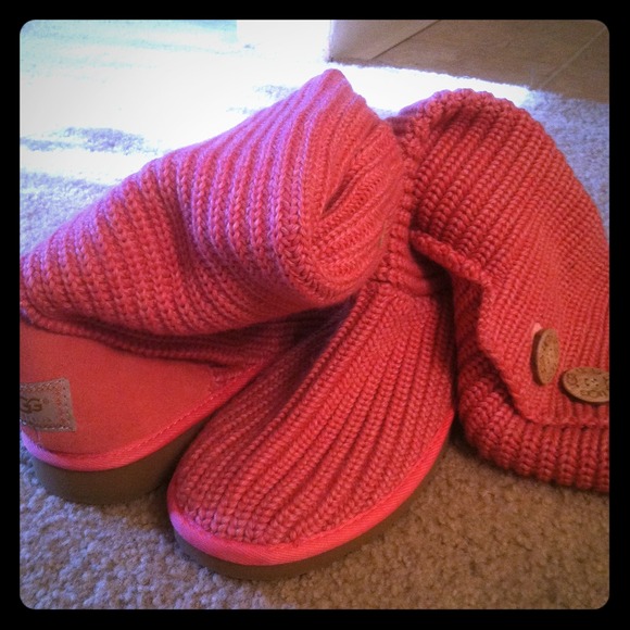 Tall uggs bailey knit button up, size 9, coral