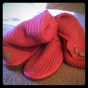 Tall uggs bailey knit button up, size 9, coral