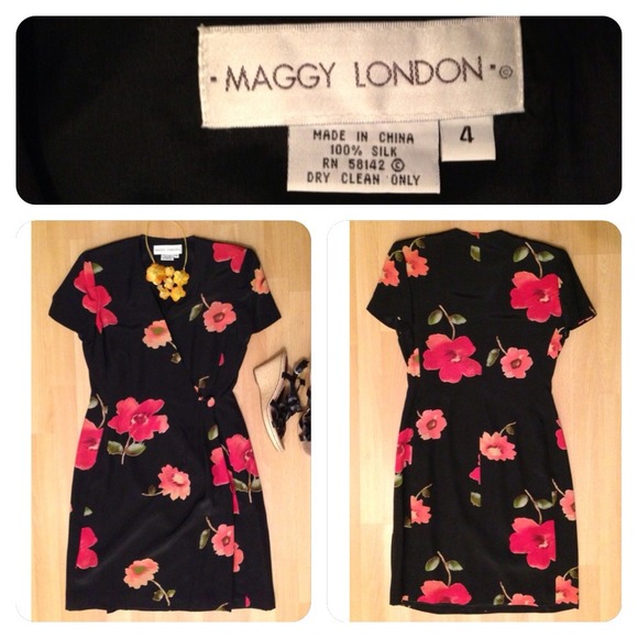 🚫Sold🚫Maggie London wrap dress sz 4. 100% silk. - Picture 2 of 4