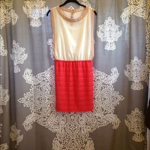 Ivory and coral one piece dress.