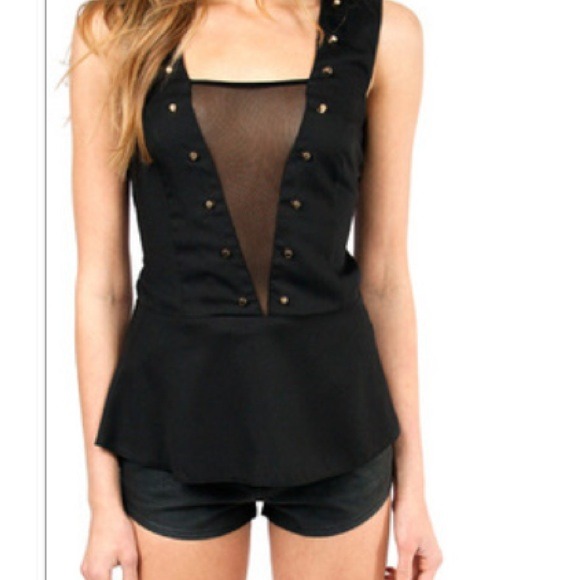 Gold studded ,Deep V ,mesh peplum top! Brand NEW