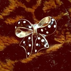 Silver ring with black and white polka-dot bow :)