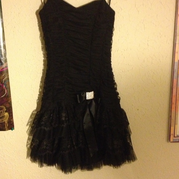 black party dress, corset like, with accent. :)