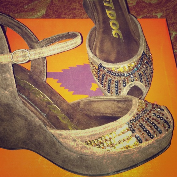 Brown suede wedges