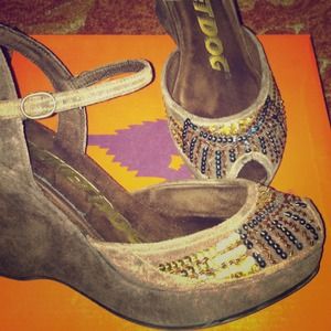 Brown suede wedges