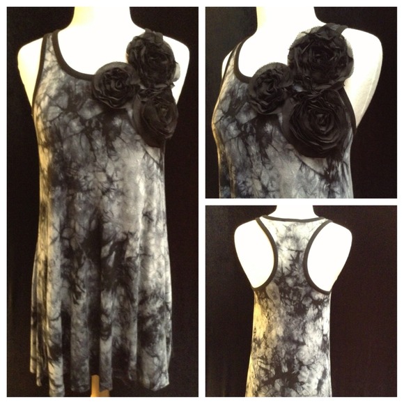 Cotton tie dyed tank dress w/ silk flowers