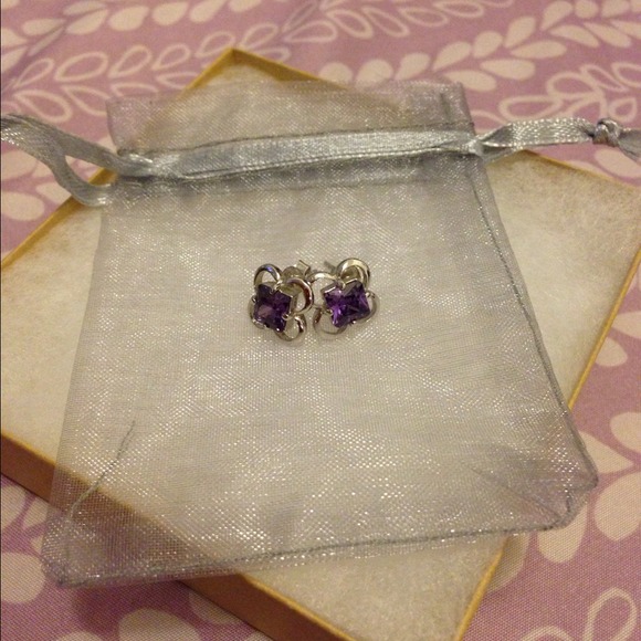 Sterling Silver stud earrings with purple gem