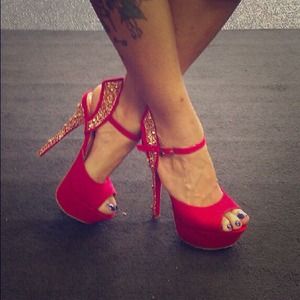 Red peep toe platforms