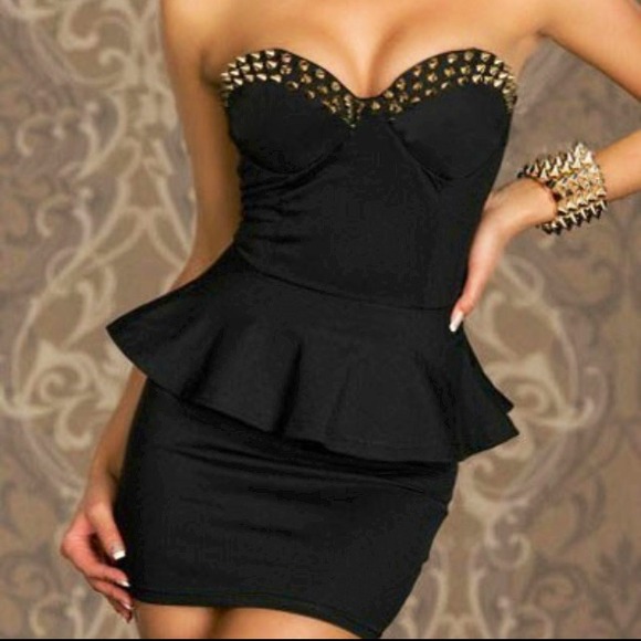 Strapless Peplum nail studded cocktail dress - Picture 3 of 4