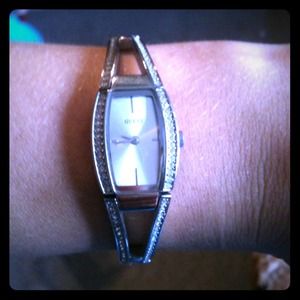 Sterling silver diamond studded guess watch