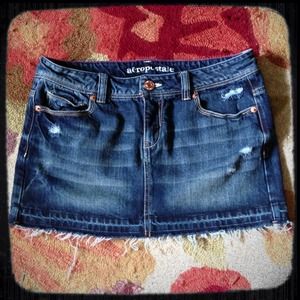 Distressed jean skirt