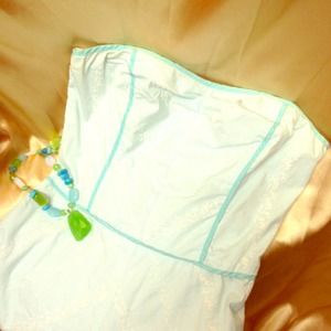 Strapless turquoise and white summer dress