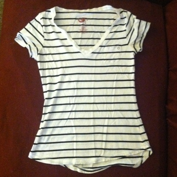 Black and white striped cap sleeved shirt