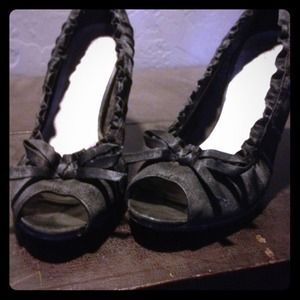 Black satin high heels