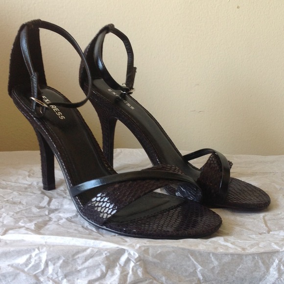 Express black ankle strap heels
