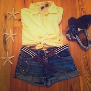 Yellow button down shirt