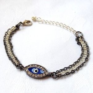 Blue Gun Metal Evil Eye Chain Bracelet