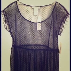 Black sheer polka-dot & lace detail babydoll