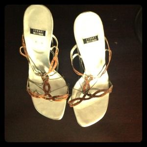 Stewart Weitzman silver and brown leather shoes