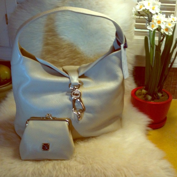 Dooney and Bourke Lock Shoulder Bag in Cream/White