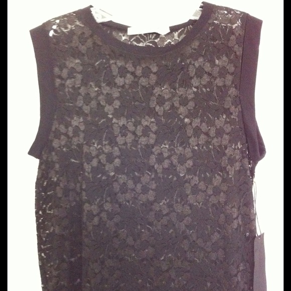 Black sheer lace tank with flower detail