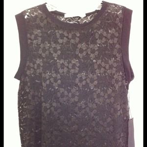 Black sheer lace tank with flower detail