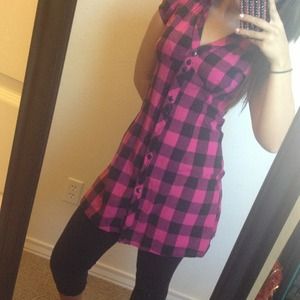 Pink black plaid dress