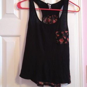 Black rose print tank