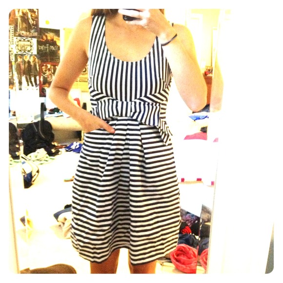 Blue and white striped dress
