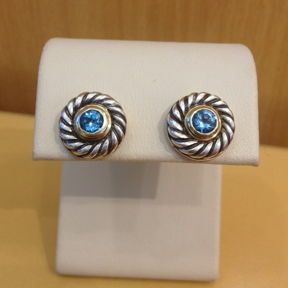 David Yurman S/S & 14kt Blue Topaz earrings.