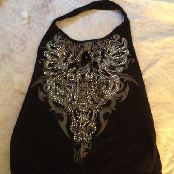 Black rhinestone studded halter top