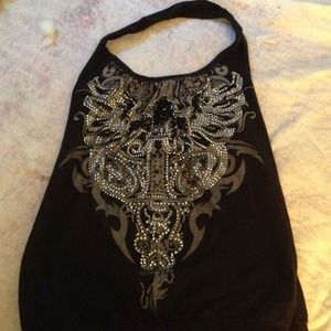 Black rhinestone studded halter top