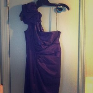 Beautiful one shoulder purple dress.