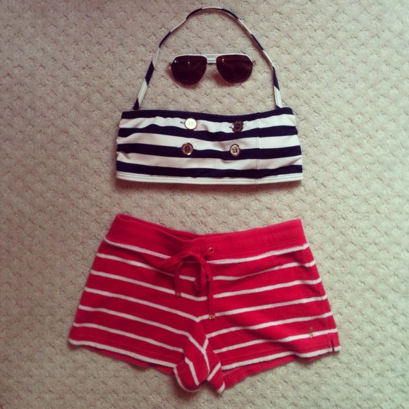 Juicy Couture red striped terry cloth shorts