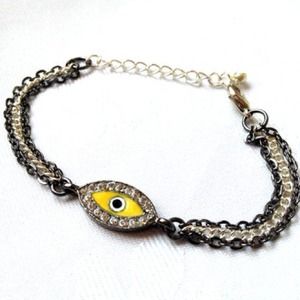 Yellow Evil Eye Gun Metal Chain Bracelet