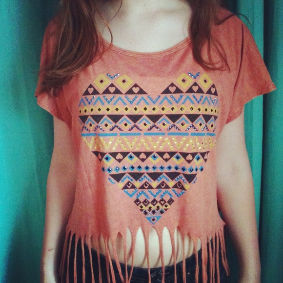 Orange native american fringe tee
