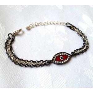 Red Evil Eye Gun Metal Chain Bracelet