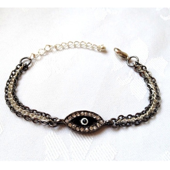 Black Evil Eye Gun Metal Chain Bracelet