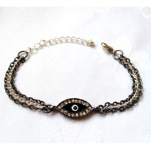 Black Evil Eye Gun Metal Chain Bracelet