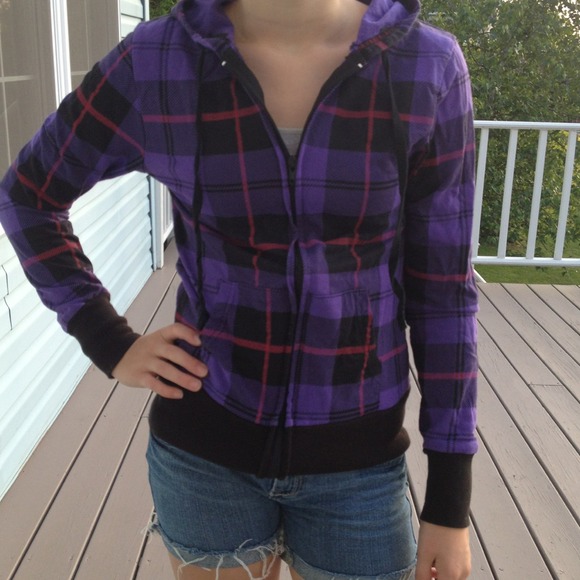 Purple plaid zip up hoodie
