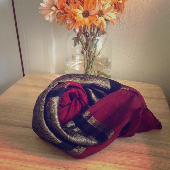 Red and bronze printed scarf