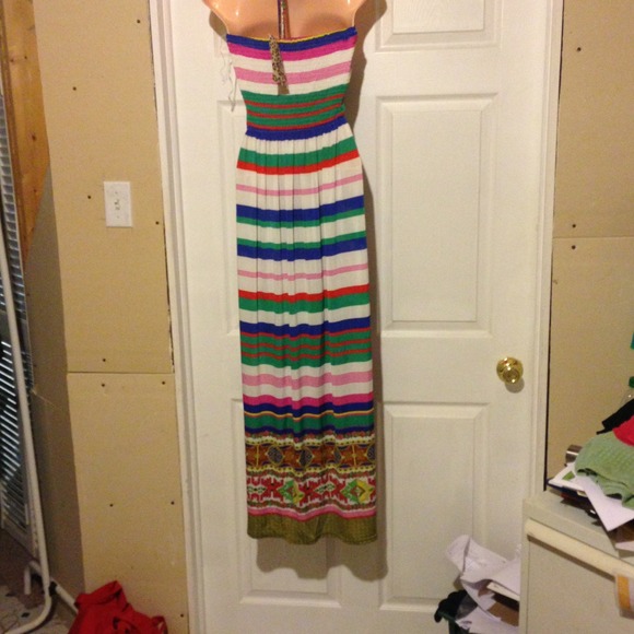 SOLD in bundle!!!! Striped maxi w/jeweled neckline - Picture 4 of 4